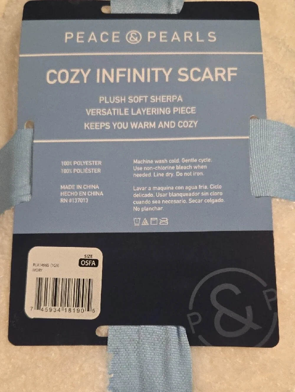 Peace & Pearls Cozy Infinity Scarf - Cream